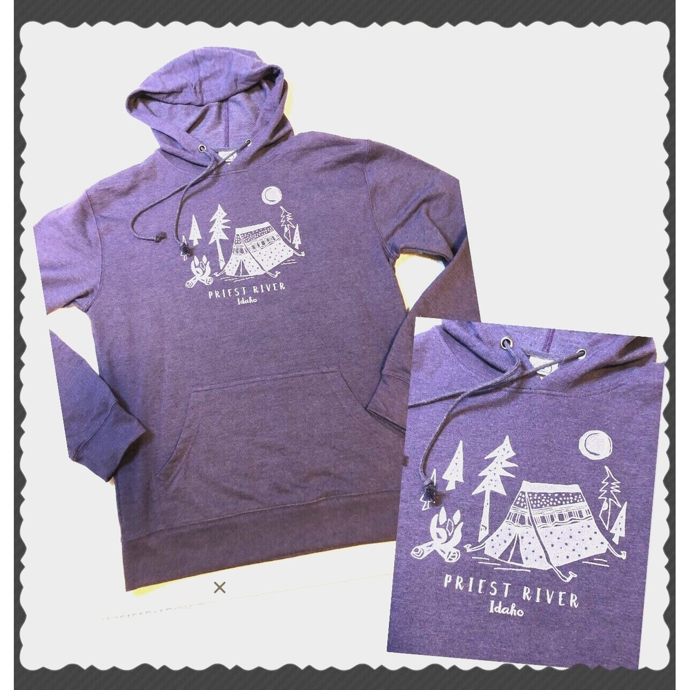 Priest River Idaho - NEW - Adult Medium- Purple Hoodie UNISEX- Camping Tent Fire